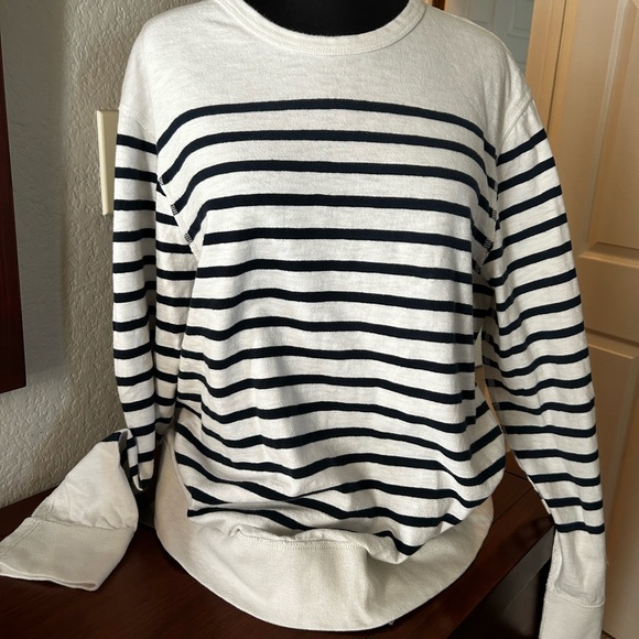 J. Crew Women’s White and Black striped Long Sleeve Cotton T-Shirt. Size M. - Picture 2 of 5